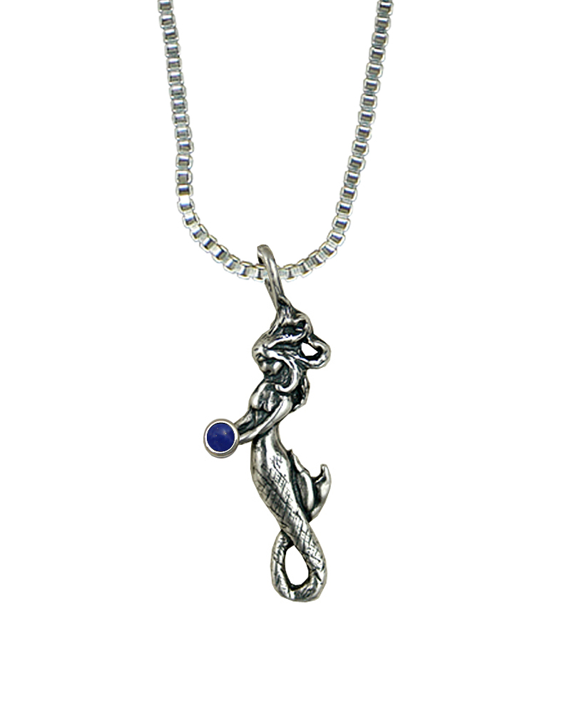 Sterling Silver Little Mermaid Pendant With Lapis Lazuli